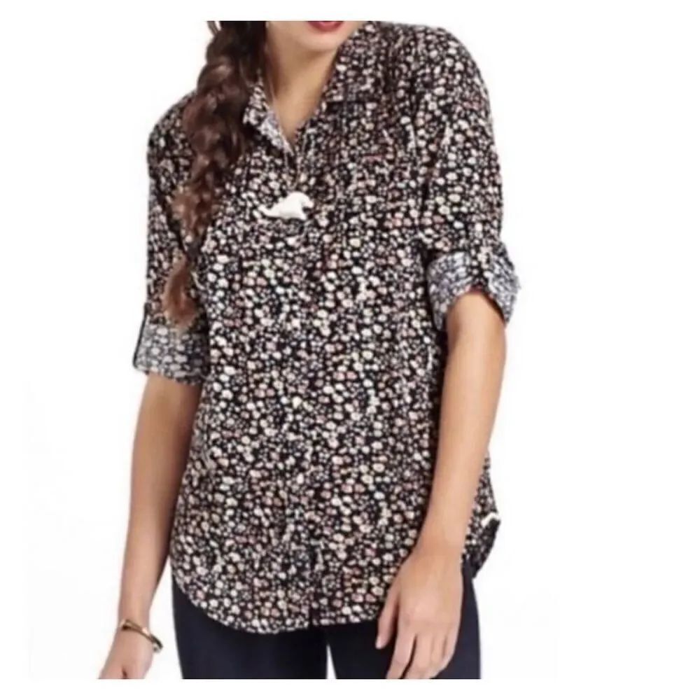 Birds of Paradise by Trovata Multicolor Floral Corduroy Shirt Blouse Top Size XS